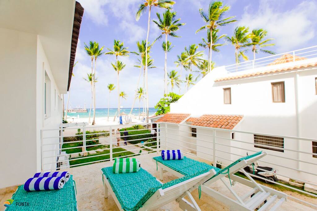 You can relax in chaise lounges on the apartment's balcony or go to the beach two steps from the apartment.